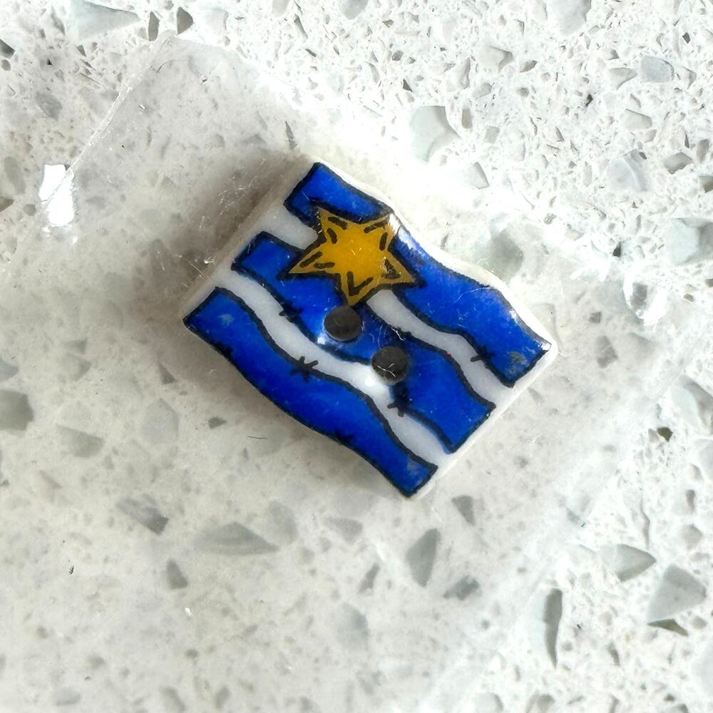 Vintage Sm Flag Blue Handmade 2 Hole Rectangle Sewing Button Craft DIY Notions